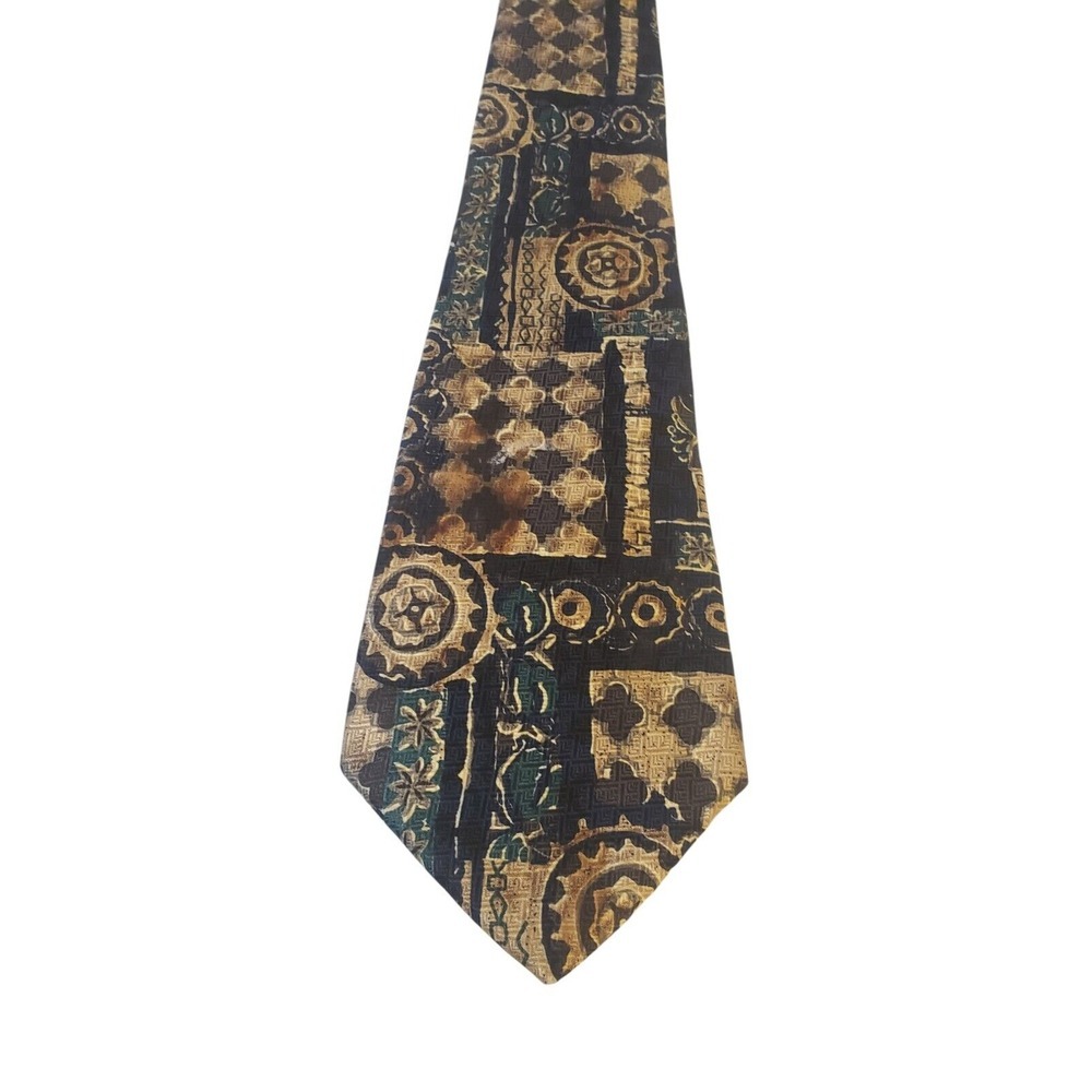 Countess Mara Neck‎ Tie Mens Luxury Tan Blue Green Abstract Silk Business Church
